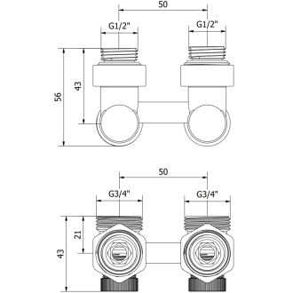 Mexen radiátorový ventil dvojrúrkový DN50, priamy 1/2&quot;x3/4&quot;, nikel - W912-012-01