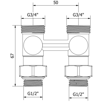 Mexen radiátorový ventil dvojrúrkový DN50, priamy 1/2&quot;x3/4&quot;, nikel - W912-012-01