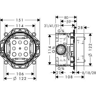 Hansgrohe 01800180 - Talis, Focus, Metris, Metropol, Axor podom. teleso IBOX