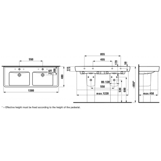 LAUFEN PRO A dvojumývadlo bez otvoru 130x48 H8149670001091