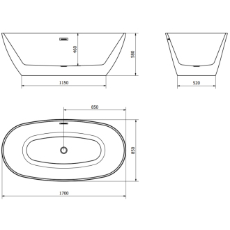 Mexen ERIS vaňa voľne stojaca 170x85x58 cm, biela, zlatý prepad 53441708500-G