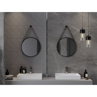 Okrúhle kúpeľňové zrkadlo Mexen String 50 cm, čierny rám - 9854-050-050-000-70