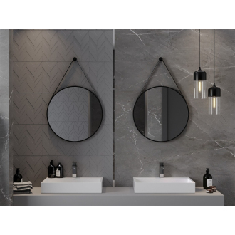 Okrúhle kúpeľňové zrkadlo Mexen String 60 cm, čierny rám - 9854-060-060-000-70