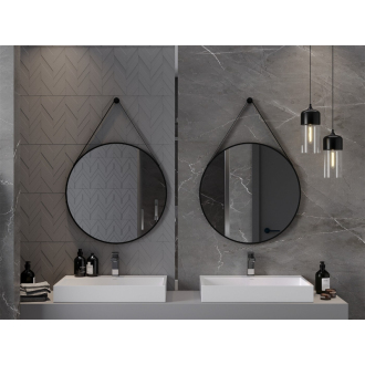 Okrúhle kúpeľňové zrkadlo Mexen String 70 cm, čierny rám - 9854-070-070-000-70
