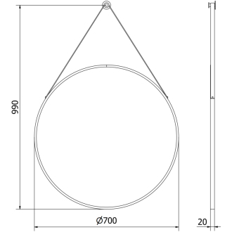 Okrúhle kúpeľňové zrkadlo Mexen String 70 cm, čierny rám - 9854-070-070-000-70