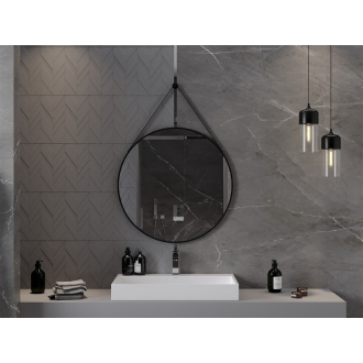 Okrúhle kúpeľňové zrkadlo Mexen String 80 cm, čierny rám - 9854-080-080-000-70