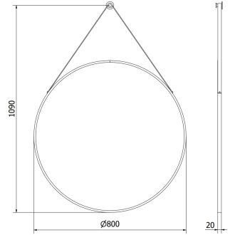 Okrúhle kúpeľňové zrkadlo Mexen String 80 cm, čierny rám - 9854-080-080-000-70