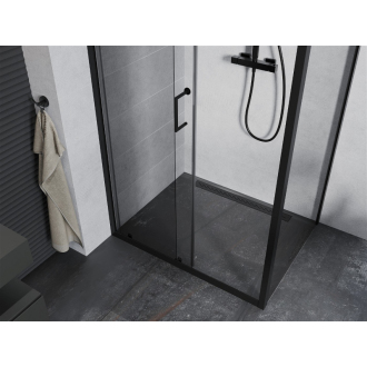 Mexen Apia výsuvná sprchová kabína 130 x 80 cm, priehľadná, čierna - 840-130-080-70-00