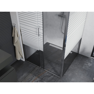 Mexen Apia vysúvací sprchovací kút 90 x 90 cm, transparentný/pruhy, chróm - 840-090-090-01-20