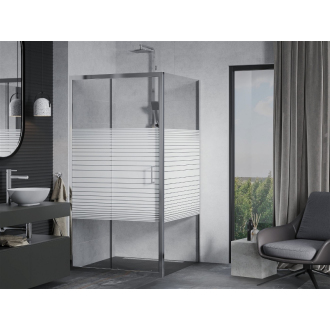 Mexen Apia vysúvací sprchovací kút 90 x 90 cm, transparentný/pruhy, chróm - 840-090-090-01-20