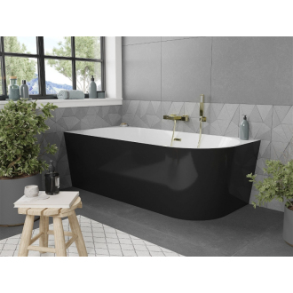 Mexen Mia voľne stojaca rohová vaňa ľavá 170 x 80 cm, biela/čierna, zlatý prepad - 52691708075L-G