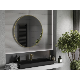 Okrúhle kúpeľňové zrkadlo Mexen Loft 90 cm, zlatý rám - 9850-090-090-000-50