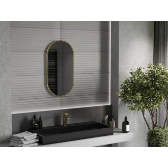 Mexen Loft oválne kúpeľňové zrkadlo 75 x 40 cm, zlatý rám - 9851-075-040-000-50