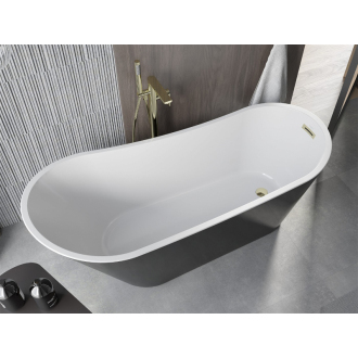 Mexen Alta voľne stojaca vaňa 170 x 75 cm, biela/čierna, zlatý prepad - 52141707575-G