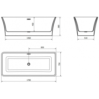 Mexen Tonia voľne stojaca vaňa 170 x 75 cm, biela, čierny prepad - 52171707500-B