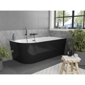 Mexen Mia rohová vaňa voľne stojaca pravá 170 x 80 cm, biela/čierna, čierny prepad - 52691708075P-B