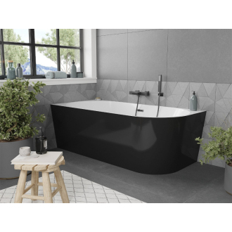Mexen Mia voľne stojaca rohová vaňa ľavá 170 x 80 cm, biela/čierna, čierny prepad - 52691708075L-B