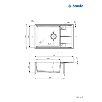 Deante ERIDAN Granitový drez s odkvapom, antracit ZQE_T11B