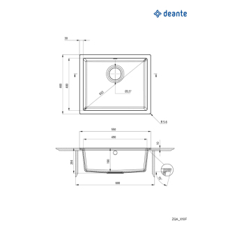 Deante CORDA FLUSH Granitový drez, antracit ZQA_T10F