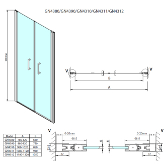 LORO sprchové dvere dvojkrídlové 1100mm, číre sklo