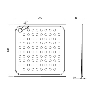 Sprchová vanička 900x30x900 mm, nerez mat 13052.90.S