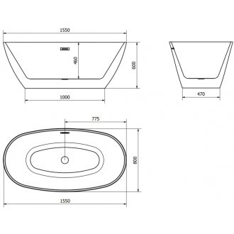 Mexen ERIS vaňa voľne stojaca 155x80x58 cm, biela a čierna, zlatý prepad 53441558075-G