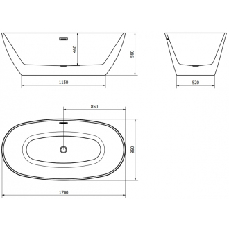 Mexen ERIS vaňa voľne stojaca 170x85x58 cm, biela a čierna, prepad čierny 53441708575-B