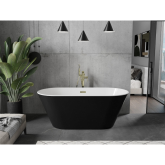 Mexen FLAVIA vaňa voľne stojaca 160x80x58 cm, biela a čierna, zlatý prepad 54031608075-G