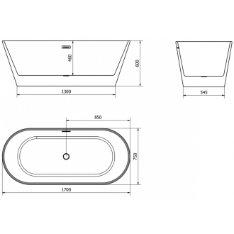 Mexen FLAVIA vaňa voľne stojaca 170x80x58 cm, biela, čierny prepad 54031708000-B