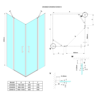 LORO obdĺžnikový sprchovací kút 1000x800 mm, rohový vstup