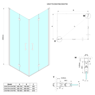 LORO obdĺžnikový sprchovací kút 900x700mm L/P varianta