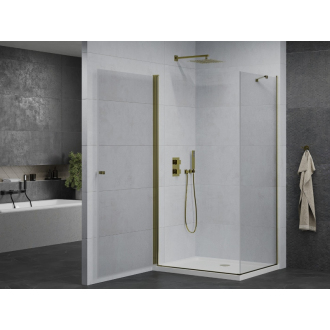 Mexen Pretoria sklopná sprchová kabína 70 x 90 cm, priehľadná, zlatá + plochá sprchová vanička - 852-070-090-50-00-4010