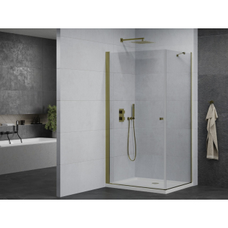 Mexen Pretoria sklopná sprchová kabína 70 x 90 cm, priehľadná, zlatá + plochá sprchová vanička - 852-070-090-50-00-4010