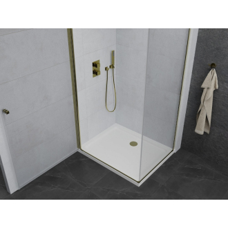 Mexen Pretoria sklopná sprchová kabína 90 x 70 cm, priehľadná, zlatá + plochá sprchová vanička - 852-090-070-50-00-4010