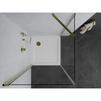 Mexen Pretoria sklopná sprchová kabína 90 x 90 cm, priehľadná, zlatá + plochá sprchová vanička - 852-090-090-50-00-4010