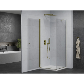 Mexen Pretoria sklopná sprchová kabína 90 x 90 cm, priehľadná, zlatá + plochá sprchová vanička - 852-090-090-50-00-4010