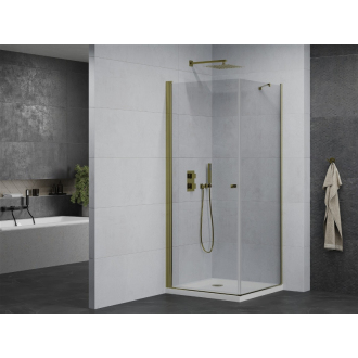 Mexen Pretoria sklopná sprchová kabína 90 x 90 cm, priehľadná, zlatá + plochá sprchová vanička - 852-090-090-50-00-4010