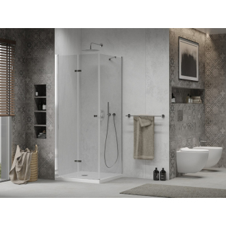 Mexen Lima skladací sprchovací kút 80 x 80 cm, transparentný, chróm + plochá sprchová vanička - 856-080-080-01-00-4010