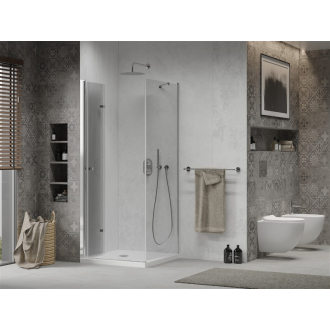 Mexen Lima skladací sprchovací kút 90 x 90 cm, transparentný, chróm + plochá sprchová vanička - 856-090-090-01-00-4010