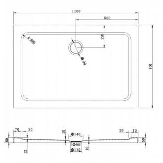 Mexen Lima skladací sprchovací kút 110 x 70 cm, transparentný, chróm + plochá sprchová vanička - 856-110-070-01-00-4010