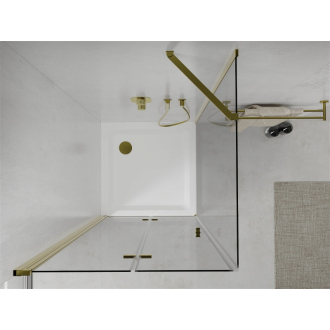 Mexen Lima skladací sprchovací kút 70 x 70 cm, transparentná, zlatá + plochá sprchová vanička - 856-070-070-50-00-4010