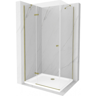 Mexen Roma sklopná sprchová kabína 70 x 80 cm, priehľadná, zlatá + plochá sprchová vanička - 854-070-080-50-00-4010