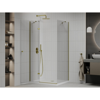 Mexen Roma sklopná sprchová kabína 70 x 80 cm, priehľadná, zlatá + plochá sprchová vanička - 854-070-080-50-00-4010