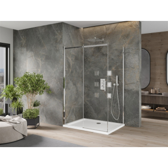 Mexen Omega výsuvná sprchová kabína 130 x 100 cm, transparentná, chróm + plochá sprchová vanička - 825-130-100-01-00-4010