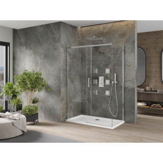 Mexen Omega výsuvná sprchová kabína 140 x 70 cm, transparentná, chróm + plochá sprchová vanička - 825-140-070-01-00-4010