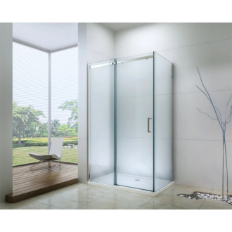 Mexen Omega výsuvná sprchová kabína 140 x 70 cm, transparentná, chróm + plochá sprchová vanička - 825-140-070-01-00-4010