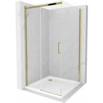 Mexen Omega výsuvná sprchová kabína 100 x 100 cm, priehľadná, zlatá + plochá sprchová vanička - 825-100-100-50-00-4010