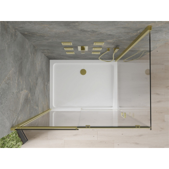 Mexen Omega výsuvná sprchová kabína 100 x 100 cm, priehľadná, zlatá + plochá sprchová vanička - 825-100-100-50-00-4010