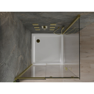 Mexen Omega výsuvná sprchová kabína 100 x 100 cm, priehľadná, zlatá + plochá sprchová vanička - 825-100-100-50-00-4010