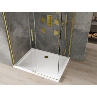 Mexen Omega výsuvná sprchová kabína 100 x 100 cm, priehľadná, zlatá + plochá sprchová vanička - 825-100-100-50-00-4010
